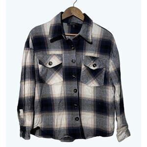 Blu Pepper Shacket Medium Plaid Oversized Western Cabincore Flannel Shirt Jacket